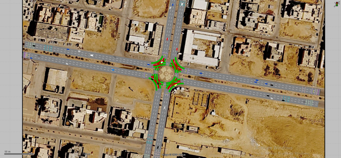 Roundabout versus signalised intersection microsimulation, Al Majma'ah