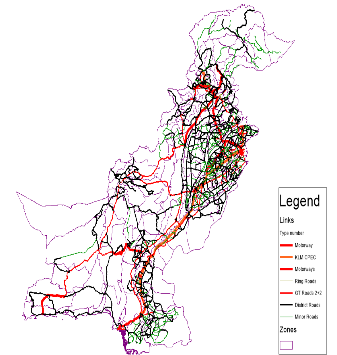 Pakistan national road and rail network model in PTV Visum